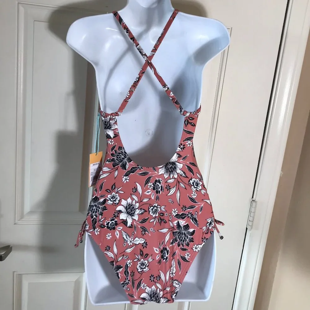 NWT Kona Sol Medium Coverage One-Piece Swimsuit Floral - Picture 2 of 3